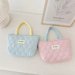 Korean style quilted tote bag soft lunch bag casual daily commuter handbag cute storage bag