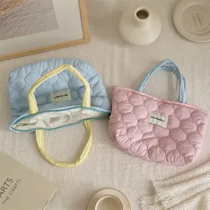 Detailed view of the Korean quilted handbag showcasing soft texture and fine stitching.
