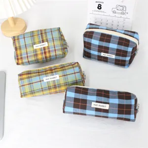 Trousse a crayons a carreaux vintage retro sac de rangement de papeterie trousse chic
