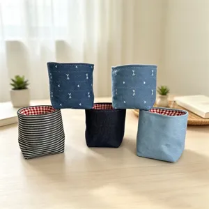 Jeans Stoff Desktop Aufbewahrungskorb Set, süßer kleiner Organizer Eimer für Make-up und Zubehör.