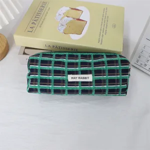Trousse a crayons a carreaux vert vintage pochette de rangement papeterie esthetique sac