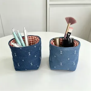 Stoff Aufbewahrungskorb Denim Tisch Organizer für Make-up und Schreibwaren Behälter