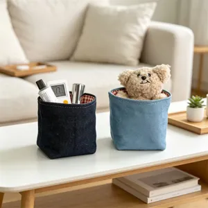 Jeansstoff Aufbewahrung Korb Desktop Kleinkram Organizer mit Bär Deko Tisch Aufbewahrungsbox