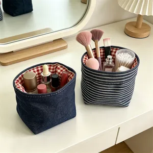 Jeans Stoff Aufbewahrungskorb fuer Desktop-Organizer und kleine Gegenstaende Detailbild