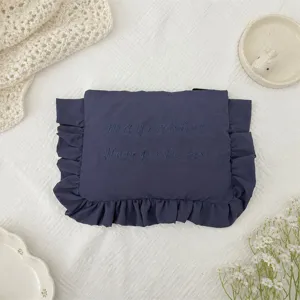 Einfache Nylon bestickte Kosmetiktasche koreanische süße Rüschen Clutch wasserdichte Tasche