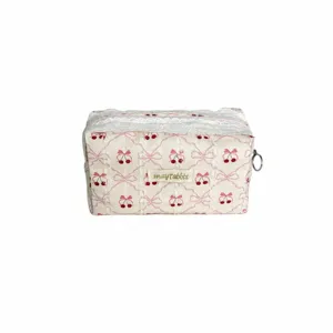Sweet lace pencil pouch cute cherry bow print cosmetic bag aesthetic makeup bag