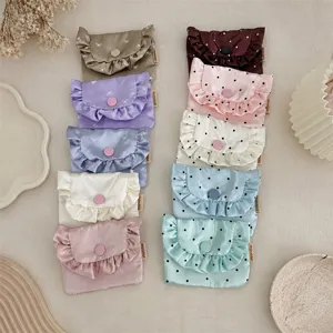 Korean Satin Ruffle Coin Purse For Women Bow Polka Dot Print Flap Mini Card Wallet Earphone Lipstick Portable Storage Bag