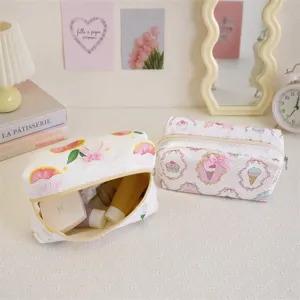 Ins style floral lace cosmetic bag cute bow pencil case large capacity student storage bag