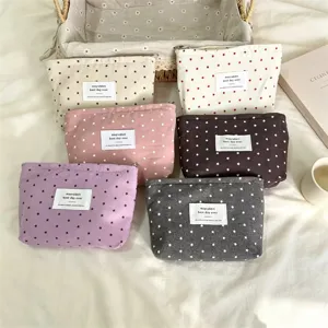 Porta Rossetto Portatile Stile Coreano Stampa a Stelle Borsa Cosmetica in Tela con Cerniera Grande Capacità Organizer per Donna