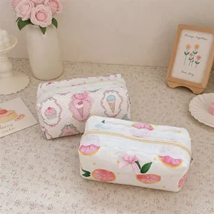 Cute floral lace cosmetic bag student large capacity pencil pouch cute bow storage bag