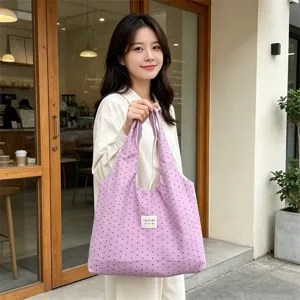 Korean style star print canvas tote bag for women, large capacity casual shoulder bag.