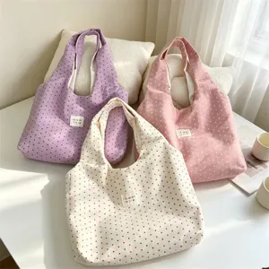 Korean style star print canvas tote bag, large capacity casual daily shoulder bag for women.