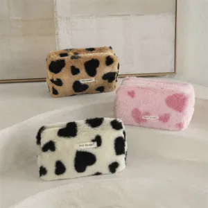 Pluche hart cosmetische opbergtas, zachte make-up tas voor reizen en school in winter.