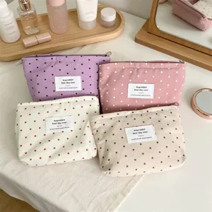 Borsa cosmetica in tela con stampa di stelle in stile coreano con cerniera per le donne.