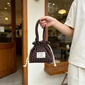Pequeño bolso de mano de lona con cordón y estampado de estrellas, bonita bolsa de tela.