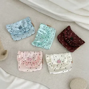 Korean satin ruffle coin purse polka dot cute card holder portable mini storage bag