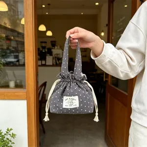 Bolsa de lona gris con cordón y estampado de estrellas, bolso de mano portátil y organizador.