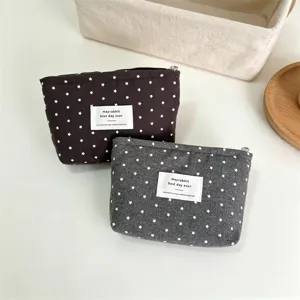 Astuccio con zip in tela stampata a stelle stile coreano dettaglio, borsa trucco da donna.