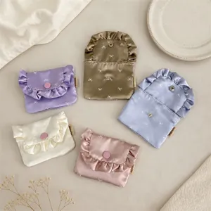 Korean style satin ruffle flap coin purse and card holder with cute bow prints for women.