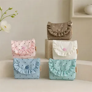 Korean style satin ruffle flap coin purse, polka dot and bow print small card holder bag.