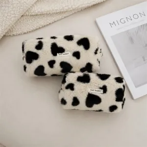 Leuke pluche hart cosmetische tas herfst winter fuzzy make-up etui draagbare briefpapier opberg