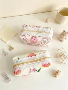 Cute ins style canvas cosmetic bag and pencil case with sweet lace trim and cute bows.