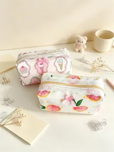 Ins style floral lace cosmetic bag cute bow pencil pouch large capacity student organizer bag