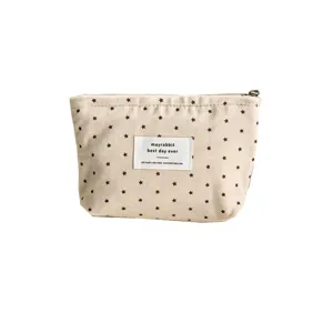 Borsa cosmetica portatile con cerniera in tela con stampa a stelle stile coreano donna