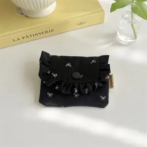 Black ruffle coin purse cute bow print card holder mini wallet aesthetic everyday accessory