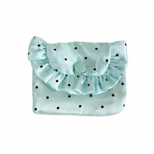 Korean style satin polka dot ruffled flap coin purse cute portable card holder small bag