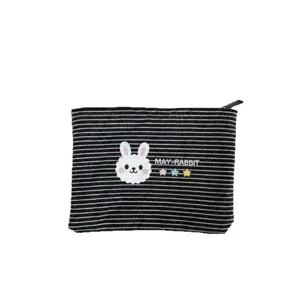 Cute black and white striped canvas storage pouch with lovely rabbit print for daily use.