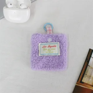 Mini borsetta quadrata in peluche con portachiavi, custodia carina per auricolari.