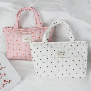 Koreaanse gewatteerde hart tote bag schattige casual lunchtas handtas voor vrouwen