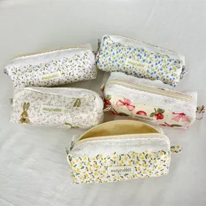 Korean floral lace pencil case large capacity cute cloth stationery bag cosmetic pouch