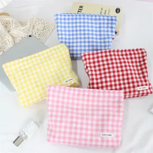 Borsa cosmetica a quadri colorata stile dopamina, custodia da viaggio in tessuto.