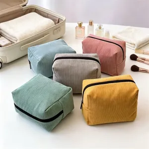 Solid Color Corduroy Cosmetic Bag Large Capacity Compartment Travel Toiletry Storage Bag Portable Makeup Organizer Case For Women