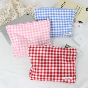 Pochette cosmetica a quadri colore dopamina borsa per articoli da toeletta in tessuto portatile