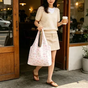 Korean style cartoon printed vest bag large capacity student commuter shoulder bag pink