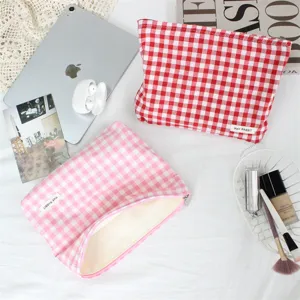 Borsa per cosmetici a quadri graziosa trousse trucco portatile in tessuto borsa organizer.
