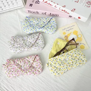 Korean style cute floral quilted glasses case portable fabric storage pouch for women daily use