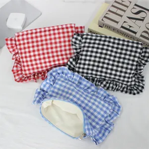Ins ruitjes ruffle make-up tas grote capaciteit draagbare cosmetische tas reistas