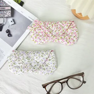 Floral quilted eyeglasses case cute portable fabric sunglasses pouch protective bag