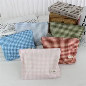Bellissima borsa cosmetica a quadri in stile coreano custodia portatile per trucco.