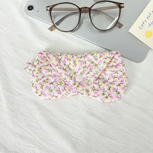 Floral fabric glasses case, cute portable soft pouch with snap button for women daily use.