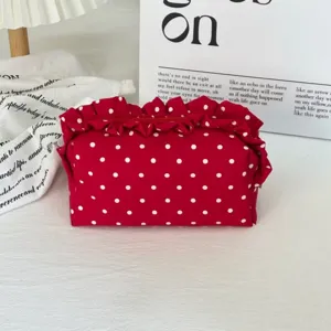 Rote Pünktchen Rüschen Kosmetiktasche Tragbare Nylon Reise Make-up Tasche Kulturbeutel