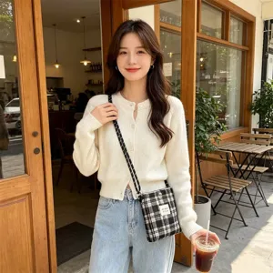 Retro woolen plaid small bag minimalist mini crossbody shoulder bag for women daily stroll