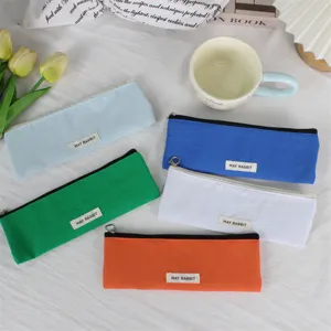 Einfarbig Nylon Reißverschluss Federmäppchen Make-up Tasche tragbare Schreibwaren Tasche