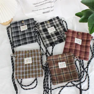 Vintage woolen plaid mini crossbody bag cute casual shoulder phone pouch for daily shopping