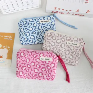 Ins style leopard print zipper coin purse portable canvas earphone bag cute daily sundries pouch