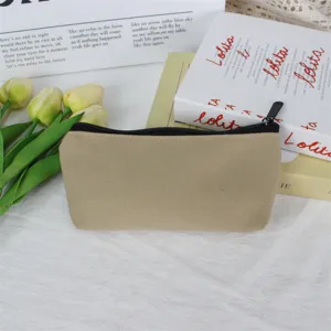 Detail des einfachen Leinen-Federmäppchens, langlebige Stoff-Make-up-Tasche mit Reißverschluss.